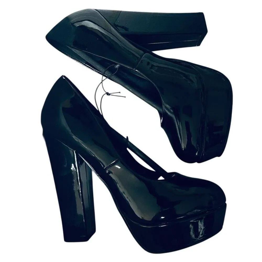 NIB Vintage 6.5 FOREVER 21 Black 5” High Heal platform Patent Leather Pump Shoes